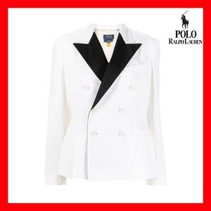 $698 Ralph Lauren Peak Lapel Suit White & Black Blazer AUTHENTIC Womens Size 4